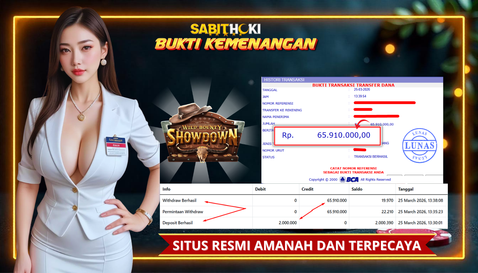 SELAMAT KEPADA MEMBER SETIA SABITHOKI BERHASIL JACKPOT DI PERMAINAN WILD BOUNTY SHOWDOWN